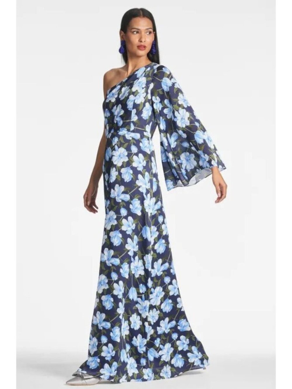 Sachin and Babi ocen blue magnolia floral one shoulder gown dress size 22W